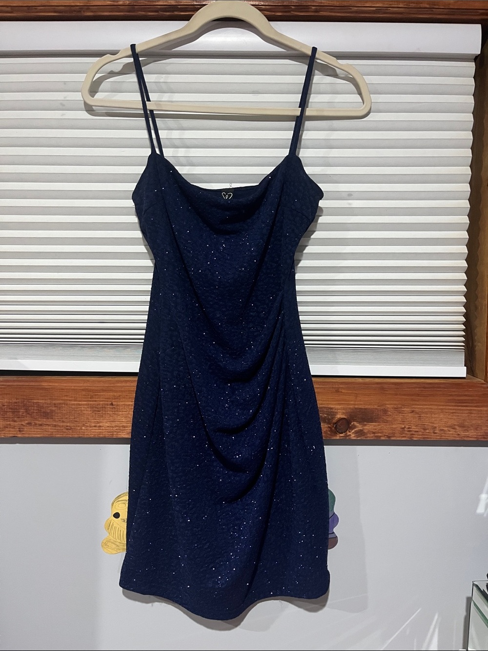 Navy Sparkle Cowl Neck Mini Dress